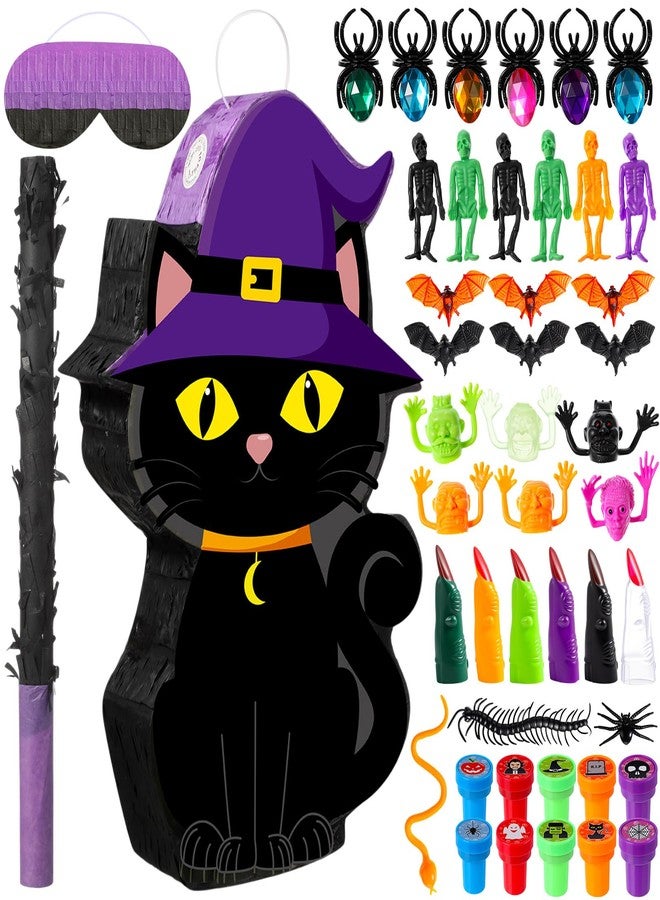 سيفانير مجموعة ألعاب الهالوين من سيفانر، 52 قطعة، تتضمن بينياتا قطة سوداء، بينياتا قطة مخيفة مع عصا وعصابة للعينين، بالإضافة إلى مجموعة ألعاب هالوين مرعبة بكميات كبيرة، مثالية لحفلات أعياد الميلاد ذات الطابع المرعب، وألعاب وأنشطة وديكورات الحفلات. - Image 1