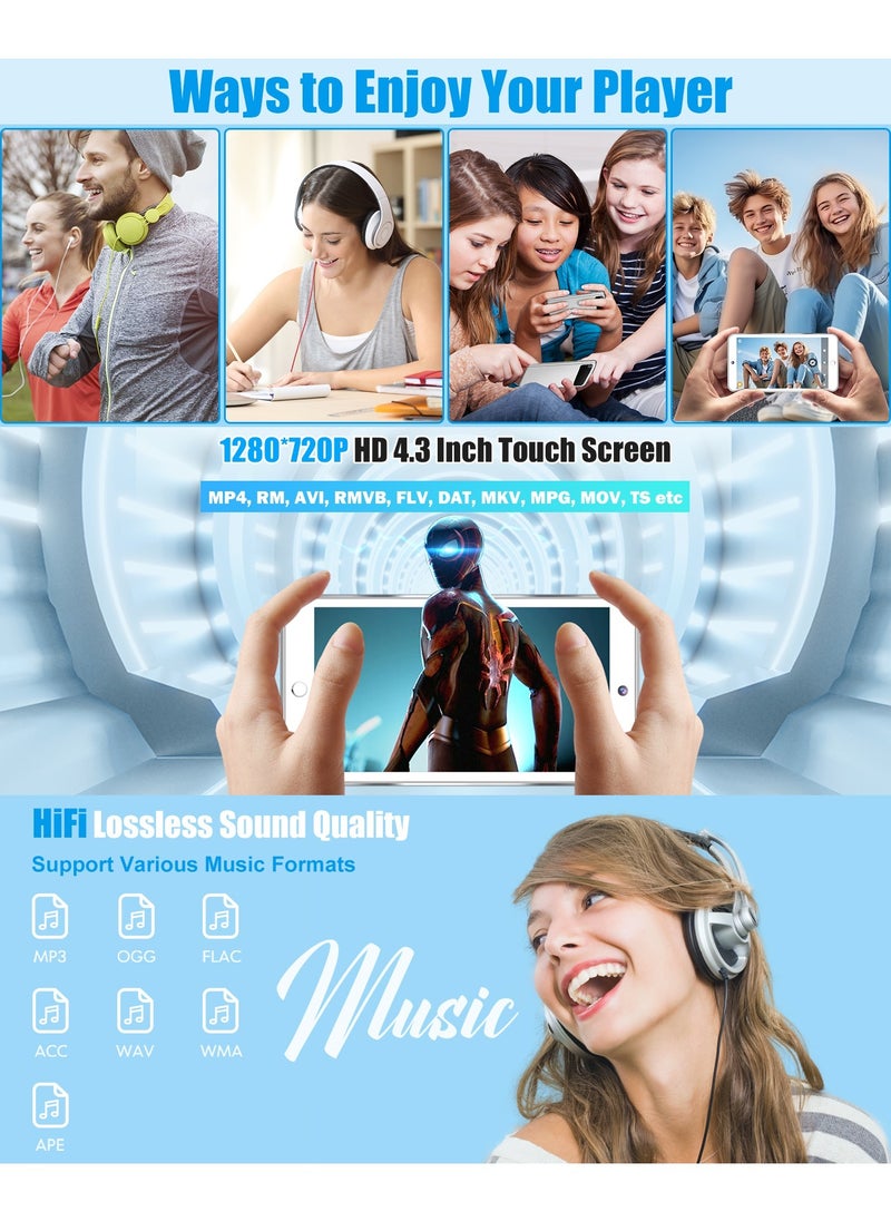 LAESO - 160GB Bluetooth MP3 Player, Digital Android WiFi Mp4 Player with Camera, 4.3" Touch Screen Portable Walkman HiFi Music Player with Speaker & App Store, Max Support 256GB - Image 1