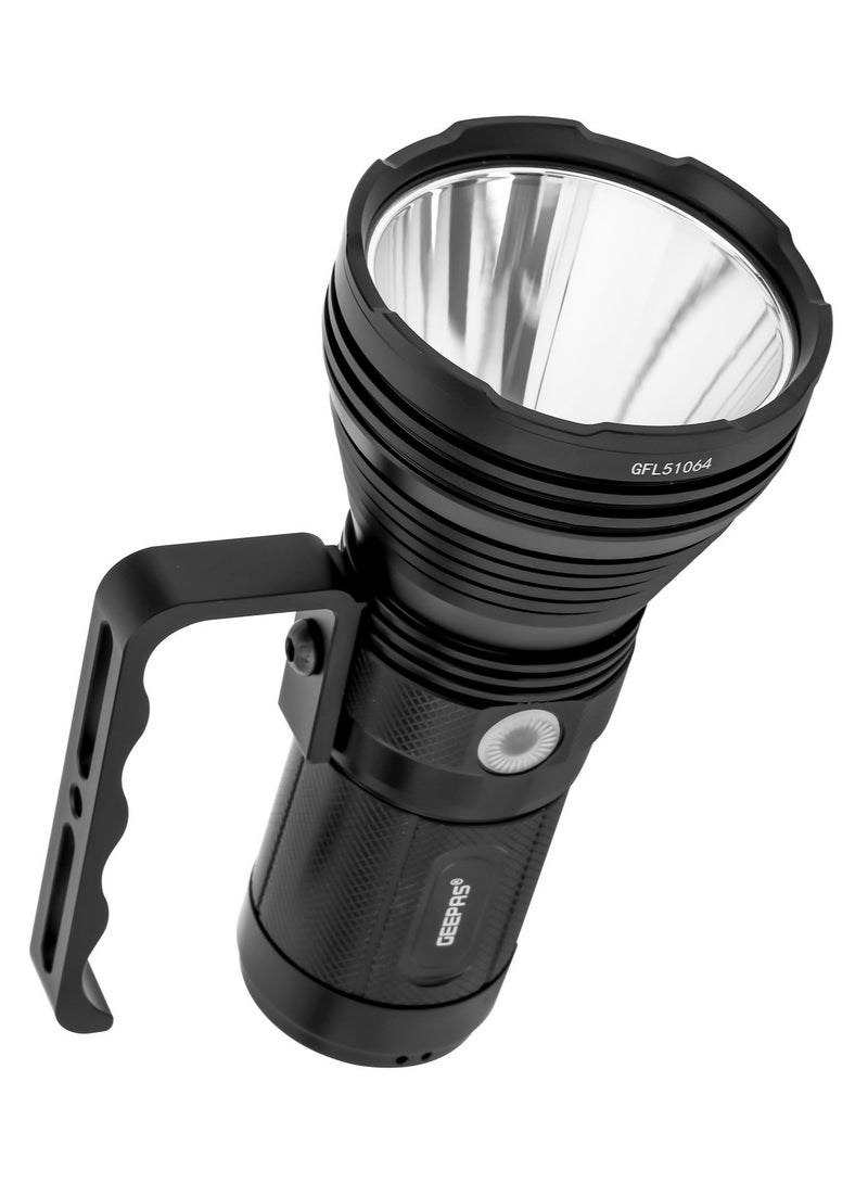 GEEPAS VIP Series GFL51064 Professional Rechargeable LED Flashlight 50W, 6000-7000K, 5000 LM, Perfect for Indoor and Outdoor Use, 15000mHA High Capacity Lithium Battery,15 Hours Continuous Working/ with Aircraft Aluminum Housing, Waterproof IPX5 - Image 2