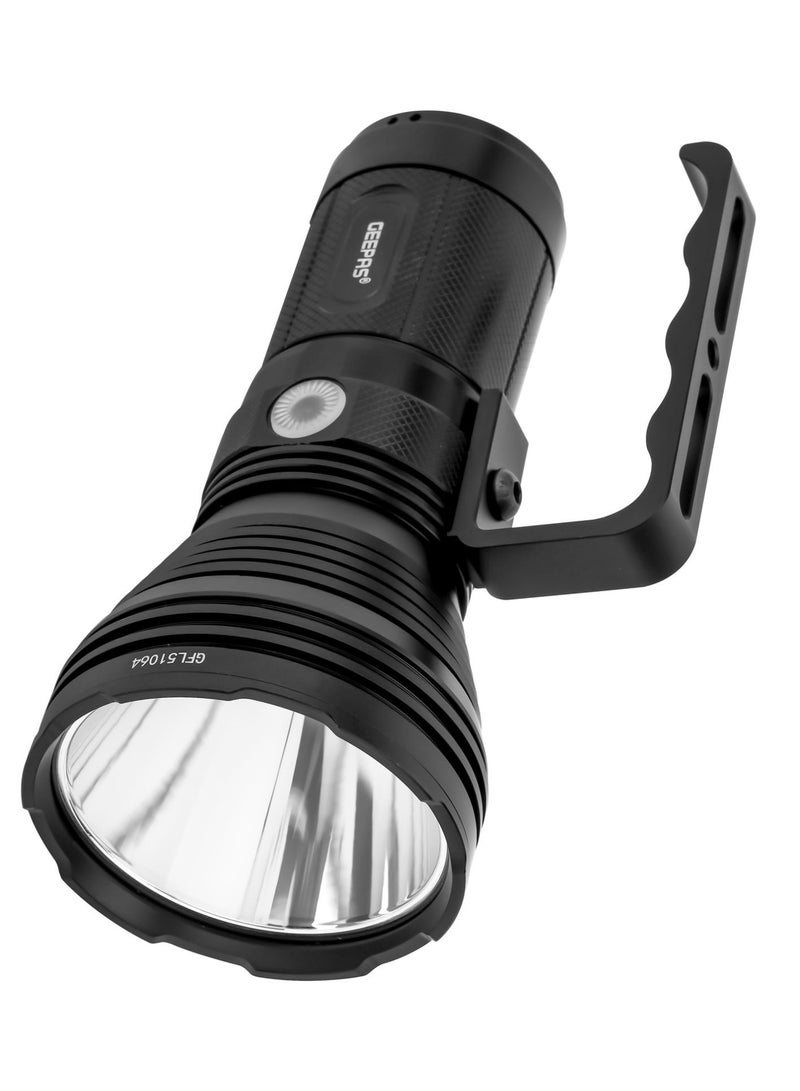 GEEPAS VIP Series GFL51064 Professional Rechargeable LED Flashlight 50W, 6000-7000K, 5000 LM, Perfect for Indoor and Outdoor Use, 15000mHA High Capacity Lithium Battery,15 Hours Continuous Working/ with Aircraft Aluminum Housing, Waterproof IPX5 - Image 4