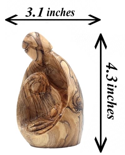 Zuluf Hand-Carved Olive Wood Holy Family Statue – Mary, Joseph & Baby Jesus Nativity Scene for Christmas Decor – Catholic Wooden Figurine 4.3" for Home or Church Display – HOF001 - Image 3