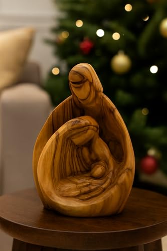 Zuluf Hand-Carved Olive Wood Holy Family Statue – Mary, Joseph & Baby Jesus Nativity Scene for Christmas Decor – Catholic Wooden Figurine 4.3" for Home or Church Display – HOF001 - Image 5