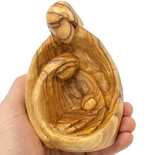 Zuluf Hand-Carved Olive Wood Holy Family Statue – Mary, Joseph & Baby Jesus Nativity Scene for Christmas Decor – Catholic Wooden Figurine 4.3" for Home or Church Display – HOF001 - Image 2