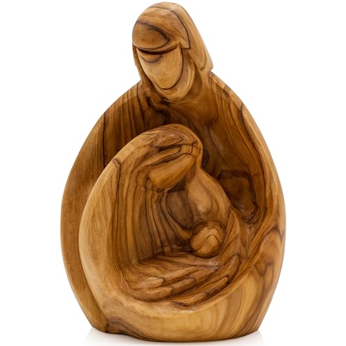 Zuluf Hand-Carved Olive Wood Holy Family Statue – Mary, Joseph & Baby Jesus Nativity Scene for Christmas Decor – Catholic Wooden Figurine 4.3" for Home or Church Display – HOF001 - Image 1