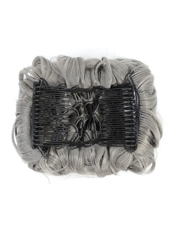 SWACC Short Messy Curly Dish Hair Bun Extension Easy Stretch hair Combs Clip in Ponytail Extension Scrunchie Chignon Tray Ponytail Hairpieces (Grey) - Image 3