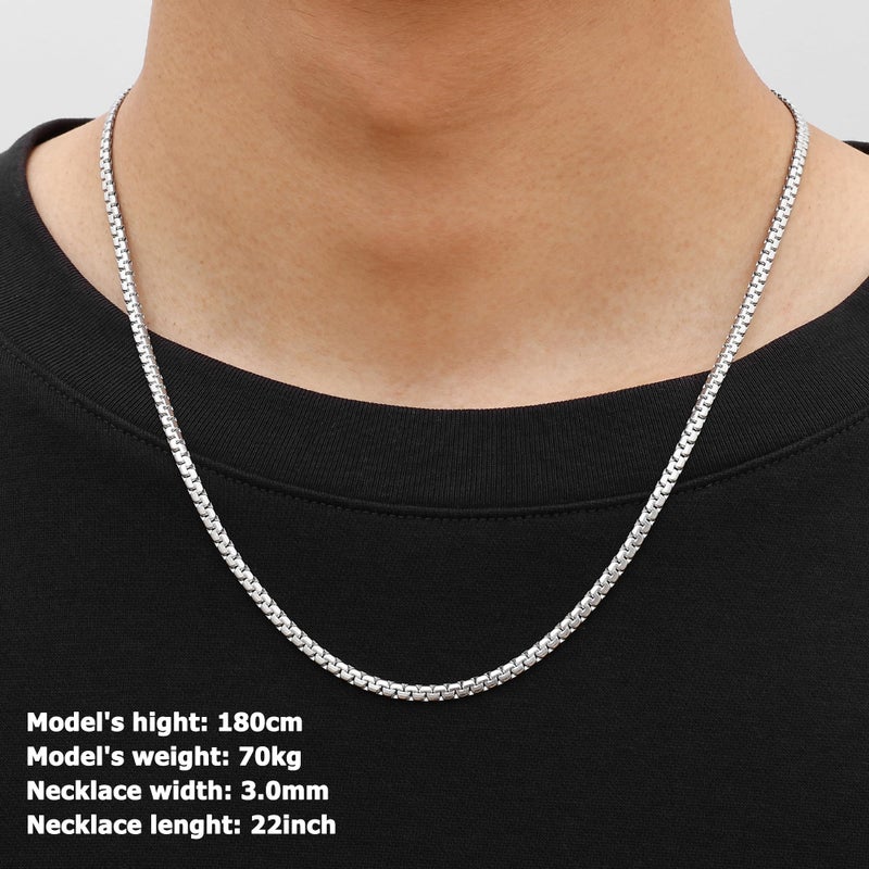 Fiusem Silver Tone Box Chains for Men, 3mm Stainless Steel Chain Necklace, Necklaces for Men and Women 20 Inch - Image 5