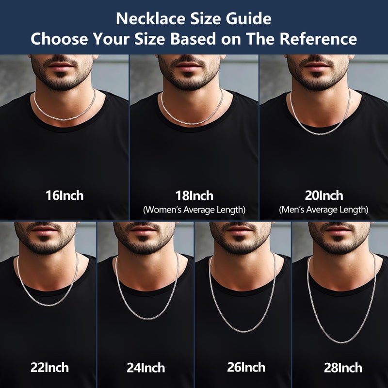 Fiusem Silver Tone Box Chains for Men, 3mm Stainless Steel Chain Necklace, Necklaces for Men and Women 20 Inch - Image 3