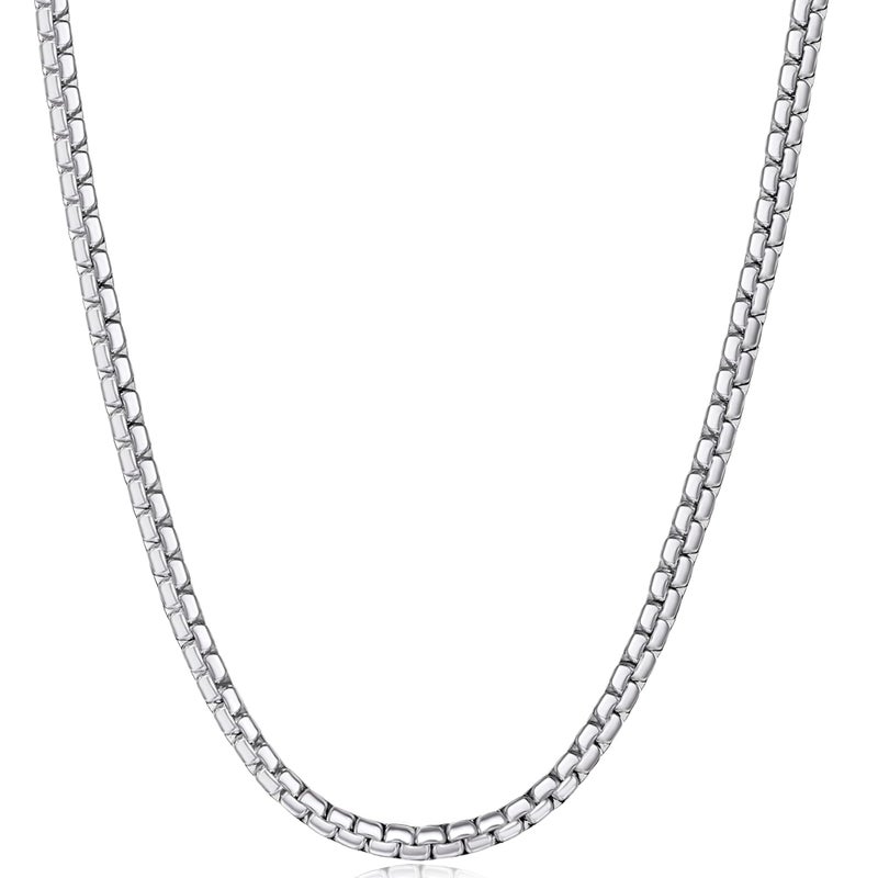 Fiusem Silver Tone Box Chains for Men, 3mm Stainless Steel Chain Necklace, Necklaces for Men and Women 20 Inch - Image 1