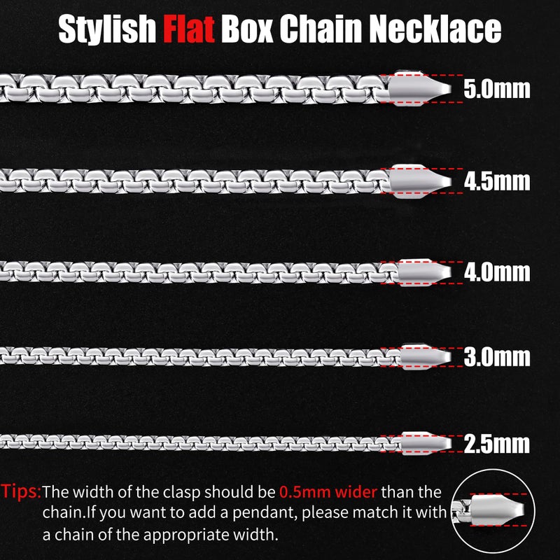 Fiusem Silver Tone Box Chains for Men, 3mm Stainless Steel Chain Necklace, Necklaces for Men and Women 20 Inch - Image 2