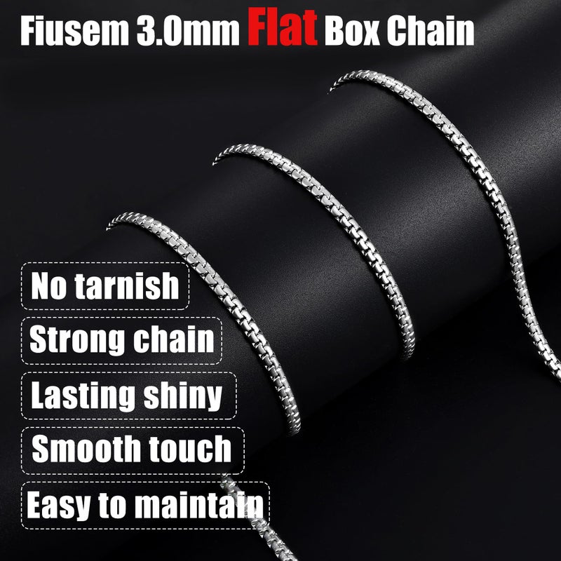 Fiusem Silver Tone Box Chains for Men, 3mm Stainless Steel Chain Necklace, Necklaces for Men and Women 20 Inch - Image 4