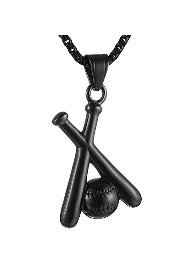 Arabest Baseball and Baseball Bat Cross Sports Stainless Steel Pendant Necklace 22+2'' Chain - Image 1