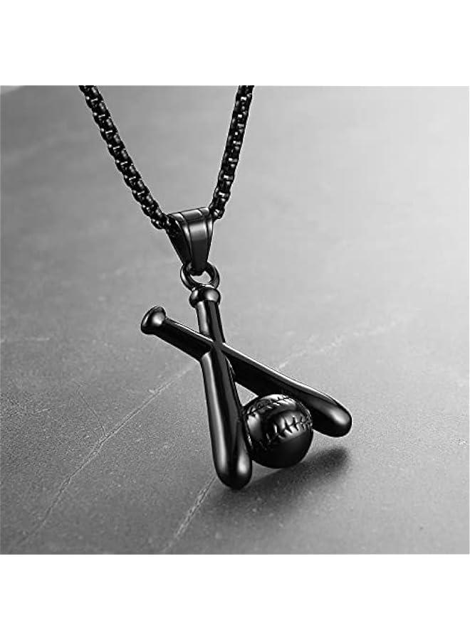 Arabest Baseball and Baseball Bat Cross Sports Stainless Steel Pendant Necklace 22+2'' Chain - Image 2