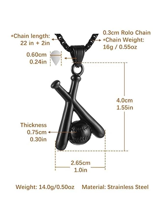 Arabest Baseball and Baseball Bat Cross Sports Stainless Steel Pendant Necklace 22+2'' Chain - Image 5