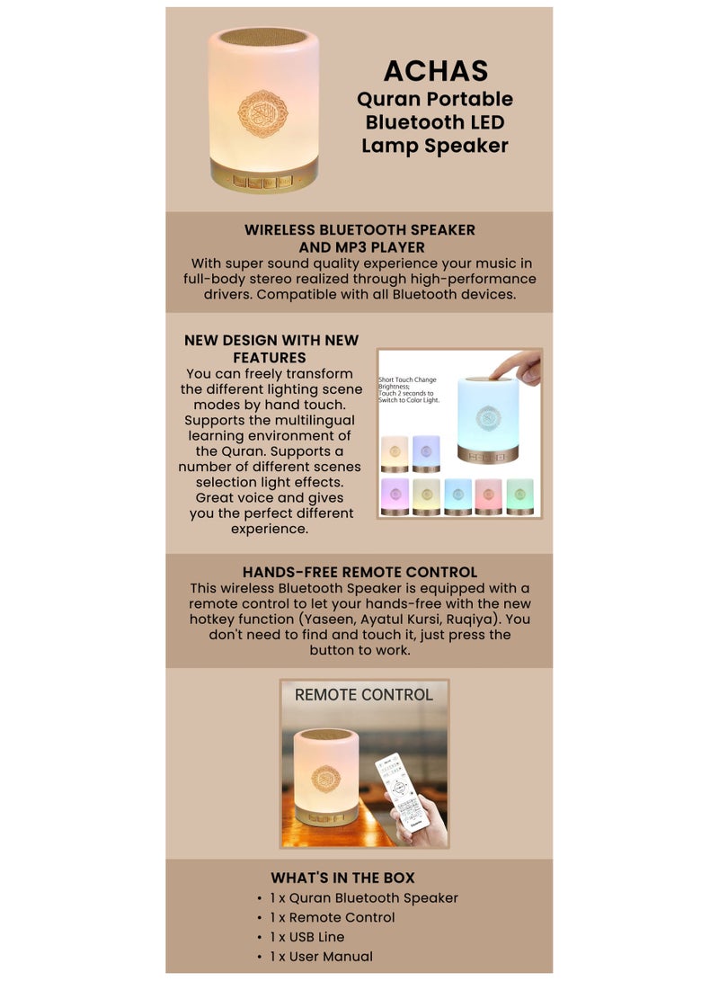 ACHAS Quran Portable Bluetooth LED Lamp Speaker Multicolor - Image 5