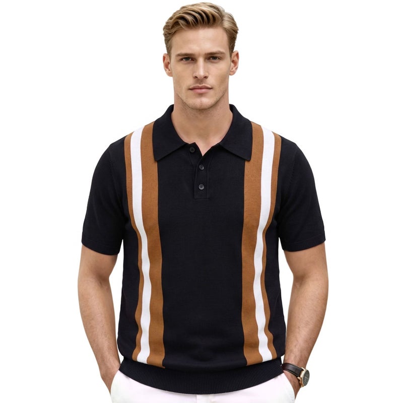 Men's Striped Contrast Collar Polo Shirt Short Sleeve 2026 Summer - Image 5