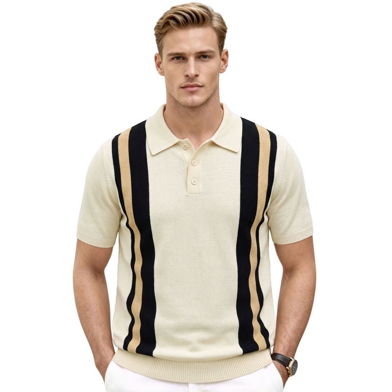 Men's Striped Contrast Collar Polo Shirt Short Sleeve 2026 Summer - Image 1