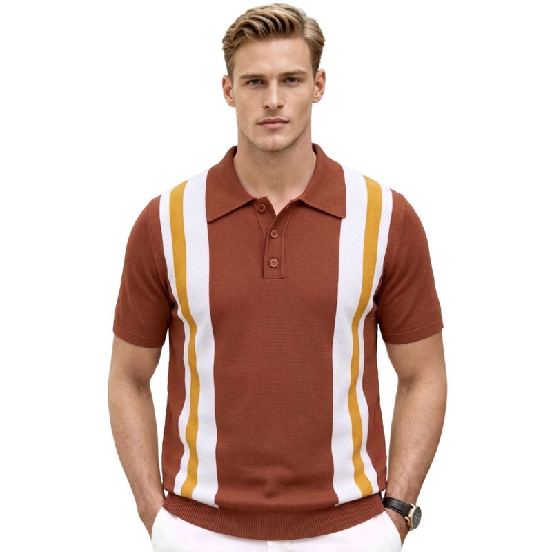 Men's Striped Contrast Collar Polo Shirt Short Sleeve 2026 Summer - Image 3