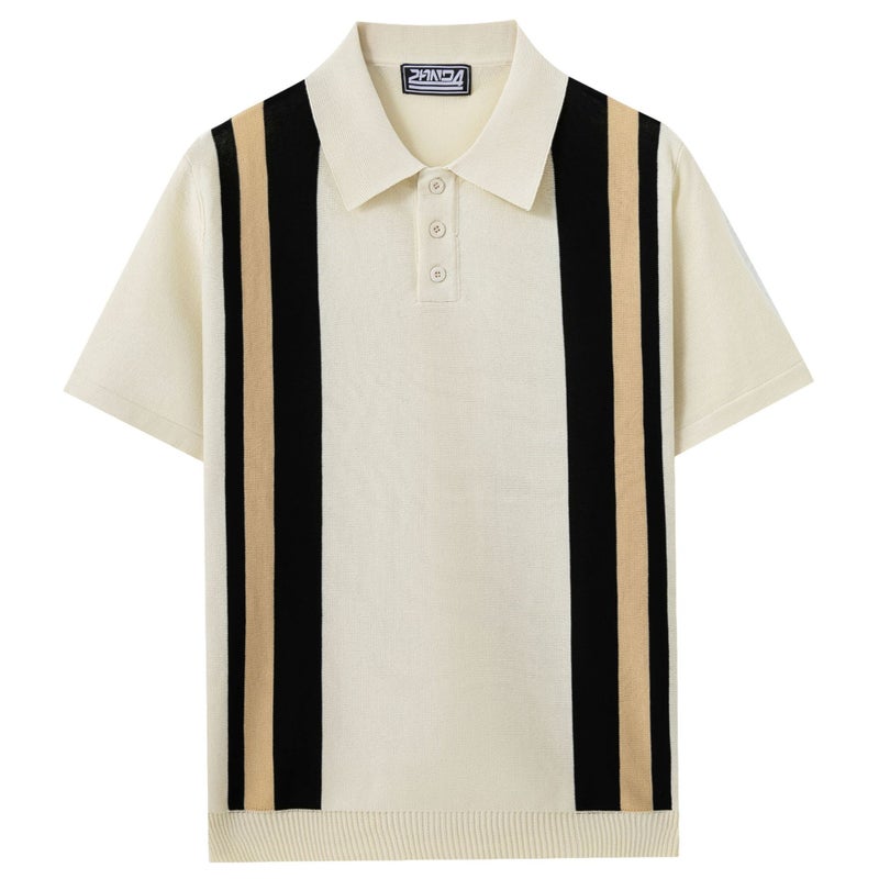 Men's Striped Contrast Collar Polo Shirt Short Sleeve 2026 Summer - Image 2