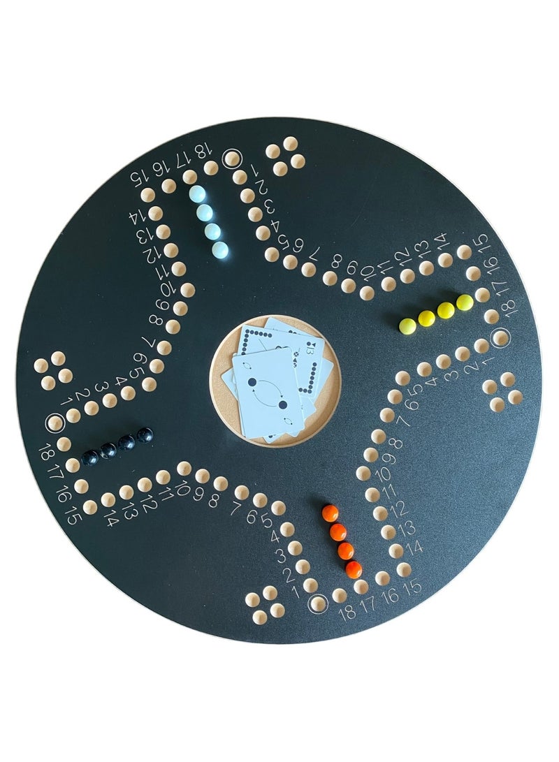 جاكارو جوكر لعبة جاكاروجوكر جاكارoo 4 لاعبين شكل دائري أسود مع بطاقات اللعب، كرات زجاجية رخامية، وحقيبة - Image 3