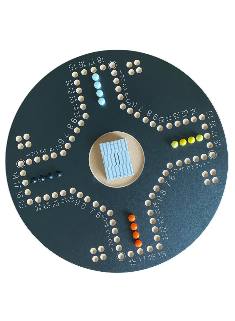 جاكارو جوكر لعبة جاكاروجوكر جاكارoo 4 لاعبين شكل دائري أسود مع بطاقات اللعب، كرات زجاجية رخامية، وحقيبة - Image 1