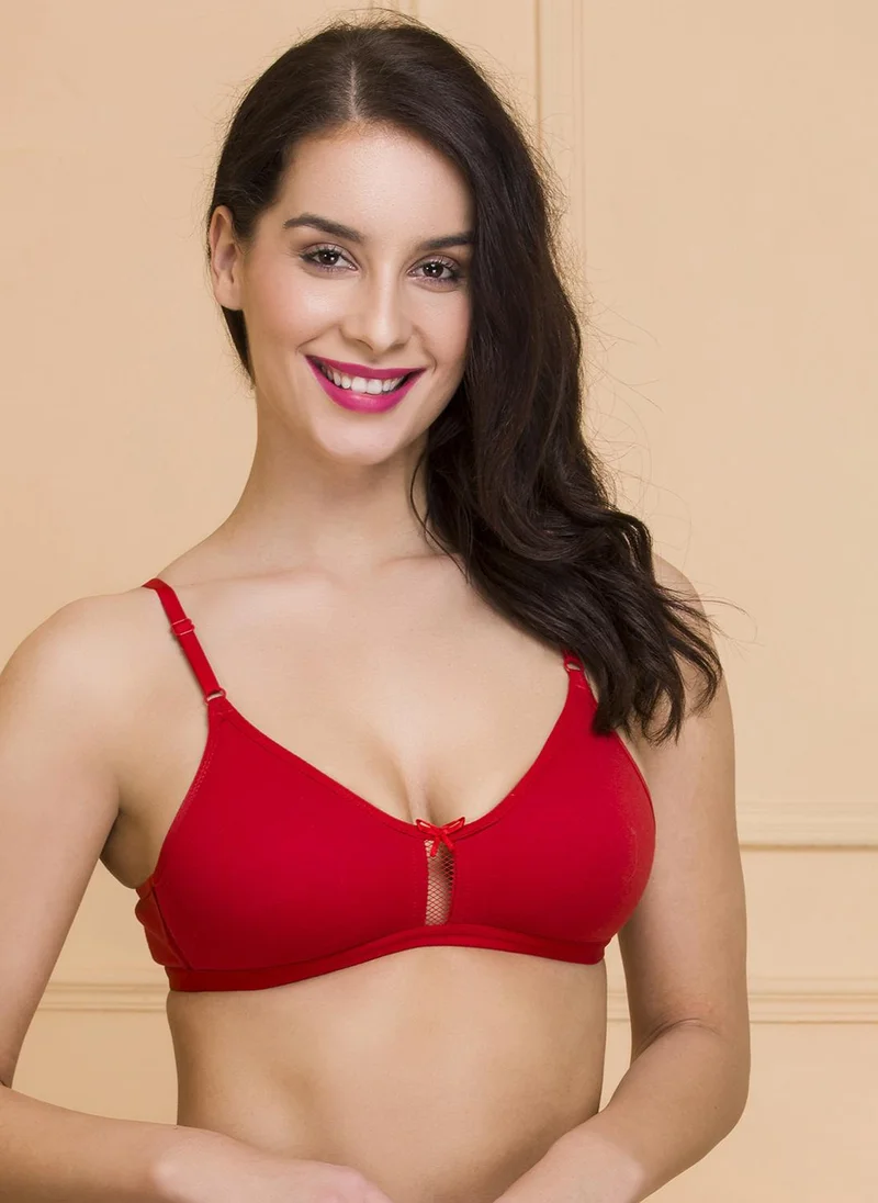 كلوفيا Clovia Smoothie Non-Padded Non-Wired Full Coverage T-shirt Bra in Red - Cotton