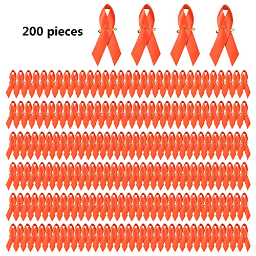 SIMISI RIBBON 200 Pieces Orange Satin Awareness Ribbons with Safety Pins 1.4 x 3 inch - Image 2