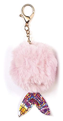 iscream Mermaid Tail Furry Pom-Pom Decorative Purse and Backpack Keyring Clip, Pink - Image 4