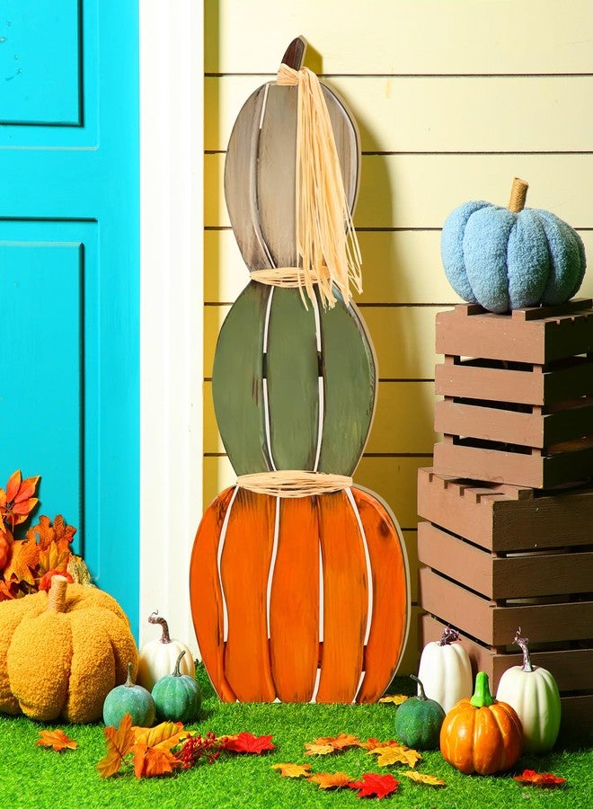Colingmill 35 Inch Wood Porch Standings Pumpkin Decor Thanksgiving Wooden Pumpkin Porch Sign Farmhouse Vertical Pumpkin Decoration for Porch, Front Door, Garden, Patio - Image 2