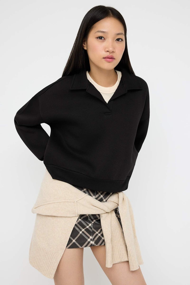 trendyol Teen Black Plain Regular/Normal Fit Knitted Sweatshirt - Image 2