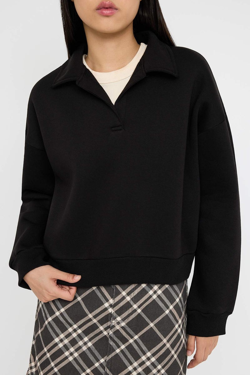 trendyol Teen Black Plain Regular/Normal Fit Knitted Sweatshirt - Image 4