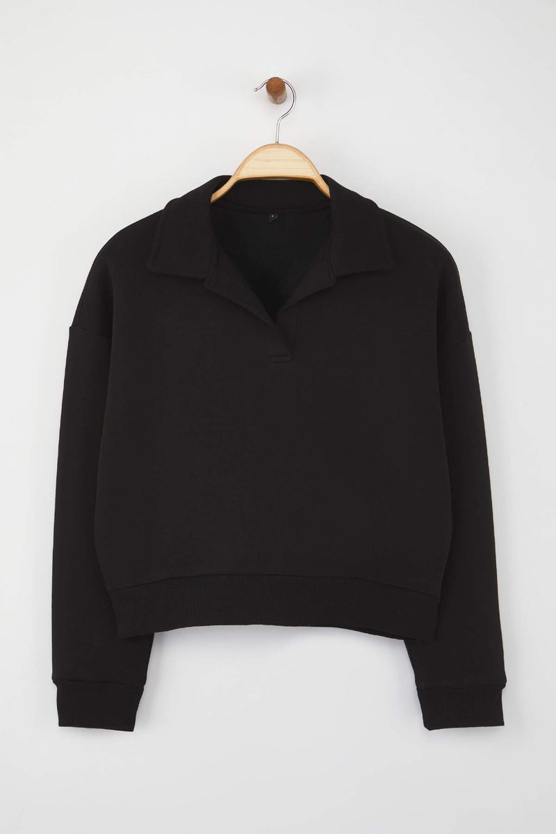 trendyol Teen Black Plain Regular/Normal Fit Knitted Sweatshirt - Image 5