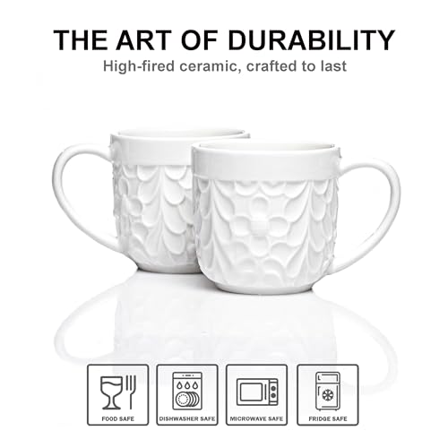 25DOL Ceramic Espresso Cups Set of 2 - White Cappuccino Cup with Nature Engravings and Comfort-Grip Handle - Expresso Coffee cups, 3.3 Oz Small Lead-Free Shot Mugs, Safe for Dishwasher, Microwave - Image 5