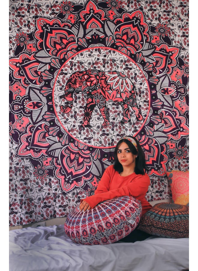 هندي منداله مفرش حائط مطبوع بتصميم ماندالا بوهيمي – ديكور فني هيبي ملون – بوليستر خفيف الوزن  – لتزيين غرفة النوم أو المعيشة أو السكن الجامعي - Image 1