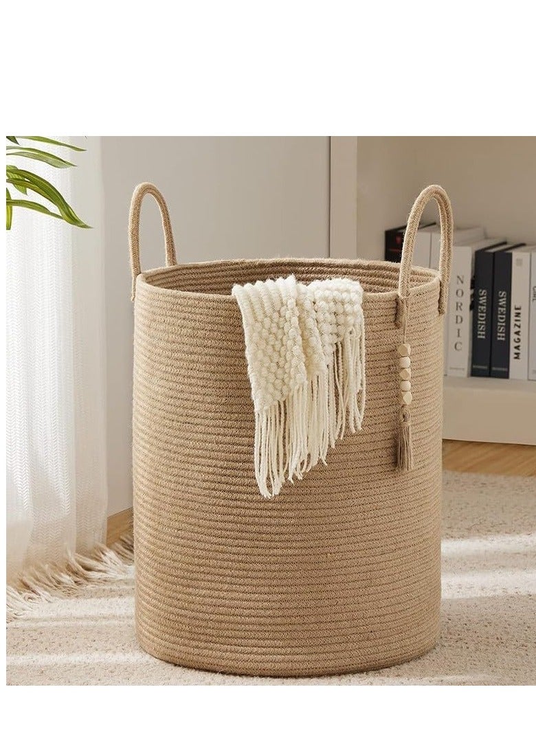 راكسوم سلة غسيل، سلة غسيل للأطفال بطول 58 لترًا مصنوعة من الحبال المنسوجة مع مقابض، سلة غسيل قابلة للطي لتخزين البطانيات والملابس والألعاب وسلة تخزين مزخرفة (أ) - Image 2