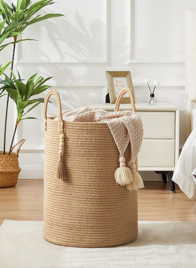 راكسوم سلة غسيل، سلة غسيل للأطفال بطول 58 لترًا مصنوعة من الحبال المنسوجة مع مقابض، سلة غسيل قابلة للطي لتخزين البطانيات والملابس والألعاب وسلة تخزين مزخرفة (أ) - Image 3