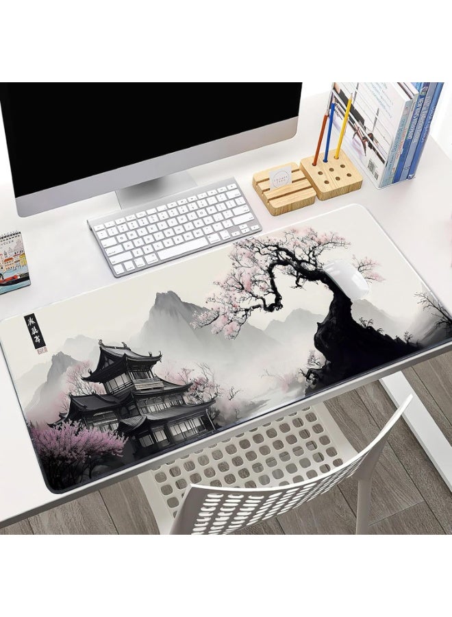 Japanes Watercolor Cherry Blossom Extended Gaming Mouse Pad with Stitched Edges 70×30cm XL Desk Mat for Gaming, Office, Keyboard, Mouse, Laptop, Workstation and Professional Desk Setups - Image 5