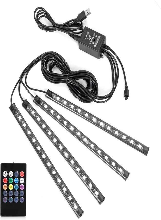 SUNNEST Car LED Strip Lights, 4pcs 48 USB LED Interior Lights, MultiColor Music Car Strip Light Under Dash Lighting Kit with Sound Active Function and Remote Controller, DC 5V - Image 1