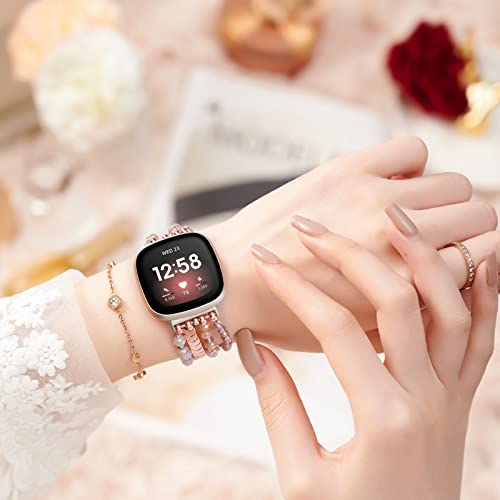 MOFREE Bracelet Compatible with Fitbit Versa 3/Versa 4/ Sense/Sense 2 Bands for Women, Handmade Fashion Elastic Beadeds Arrows Strap Replacement (Rose Gold) - Image 4