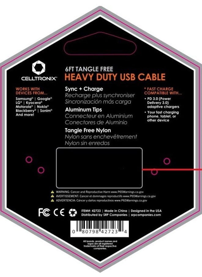 *Celltronix MCX Titanium 6FT Fast Charging Tangle Free Heavy Duty USB Cable with Type-C to Type-C Connectors. Built to Last! Includes Sync+Charge  Aluminum Tips for Optimum Connectivity