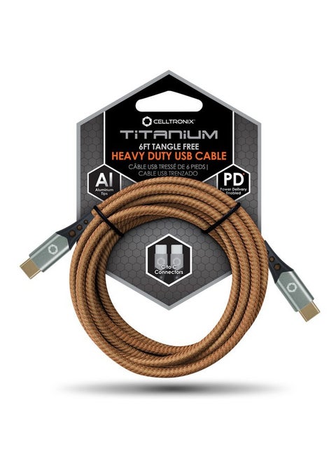 *Celltronix MCX Titanium 6FT Fast Charging Tangle Free Heavy Duty USB Cable with Type-C to Type-C Connectors. Built to Last! Includes Sync+Charge  Aluminum Tips for Optimum Connectivity