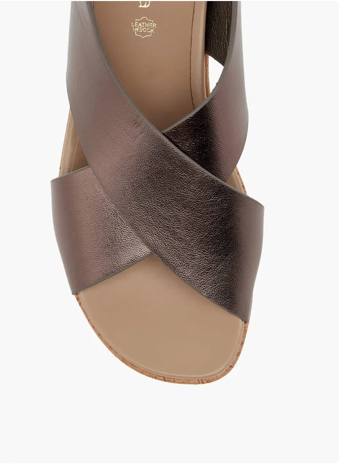 بابريكا Women Foil Textured Cross-Strap Platform Sandals with Hook and Loop Closure