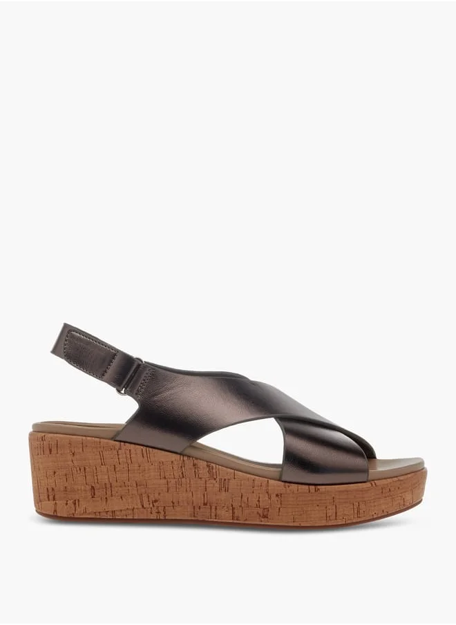 بابريكا Women Foil Textured Cross-Strap Platform Sandals with Hook and Loop Closure