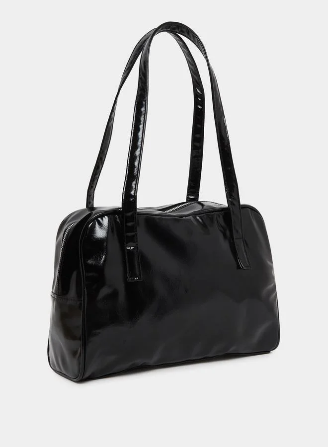 Styli Black Solid Smooth Shoulder Bag