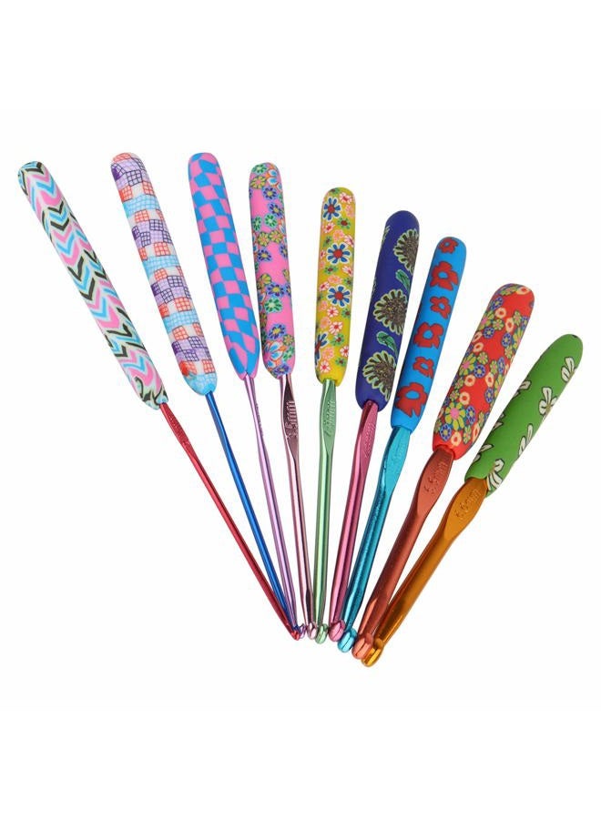 Coopay 9 Pack Metal Hooks Multicolor Soft Handles with Floral Handles for Arthritic Hands for Beginners, Adults, Experts and Kids, Gift Set 2.0-6mm - Image 1