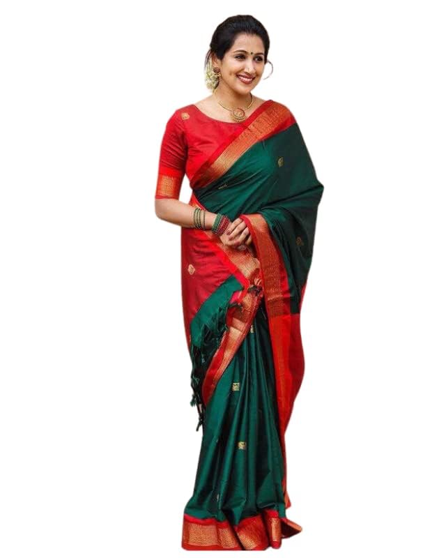 NK Textiles Women's Peacock Butta Woven Paithani Cotton Silk Saree with Tassels (30 COLORS) - Image 5