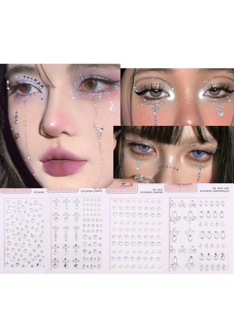 Generic 4-Sheet Face Gems Self Adhesive Face Rhinestones for Makeup Festival Face Jewels, Stick On Pearls Hair Gems, Pearl Rhinestones Stickers for Face, Hair, Eye, Makeup, Nail  - Image 1