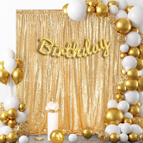 QueenDream 7ft x 7ft Gold Sequin Backdrop Curtain Glitter Photo Booth Backdrop for Wedding Birthday Baby Shower Event Decorations - Image 2