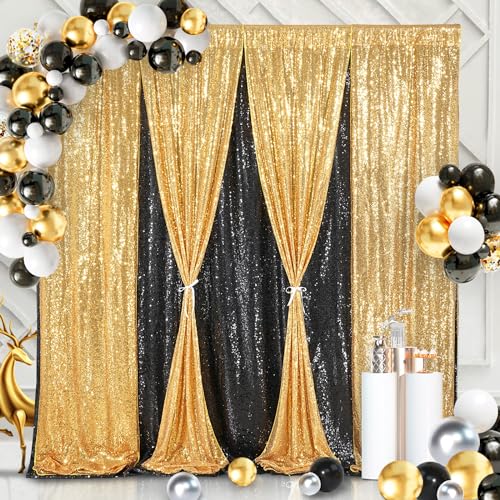 QueenDream 7ft x 7ft Gold Sequin Backdrop Curtain Glitter Photo Booth Backdrop for Wedding Birthday Baby Shower Event Decorations - Image 5