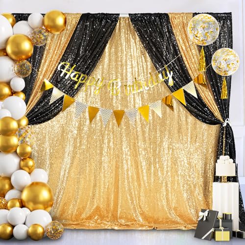 QueenDream 7ft x 7ft Gold Sequin Backdrop Curtain Glitter Photo Booth Backdrop for Wedding Birthday Baby Shower Event Decorations - Image 3