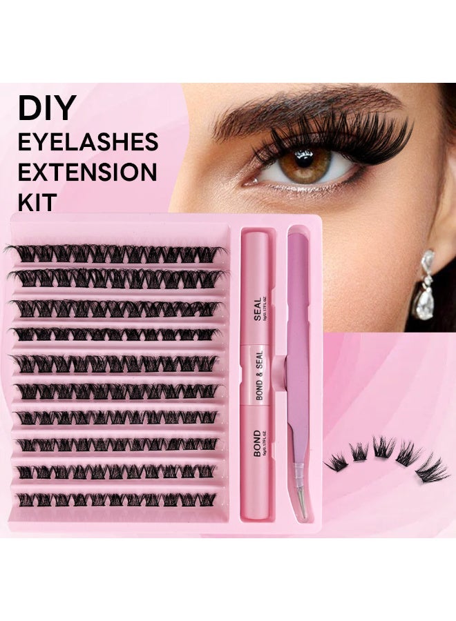120-Cluster False Eyelashes, Eyelash Adhesive, and Tweezer Set for Easy DIY Eyelash Extensions (8-16mm) - Image 1